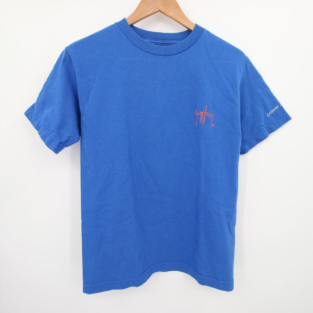 Guy Harvey T Shirt Blue Orange Marlin Fish Graphic Crew Neck Cotton Size S